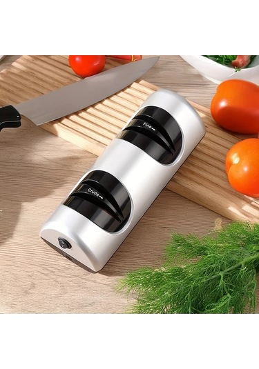 Xuweiwei İwhale Profesyonel Elektrikli Bıçak Bileyici Simli 2 Aşamalı Kaba İnce Bileyme Usb Şarj 18650 Pil Metal Toz Kutusu Abs Gümüş Gri