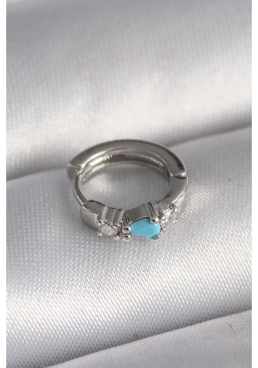 Evyora 316l Çelik Gümüş Renk Zirkon Taşlı Mavi Boncuk Detay Tragus Piercing Gümüş