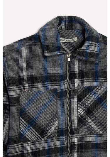 Defacto Erkek Çocuk Polo Yaka Ekose Desenli Fermuarlı Flanel Ceket G3295a825wnın42 İndigo-ın42