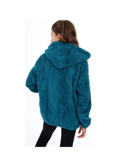 Toontoy Kız Çocuk Peluş Hırka Petrol Mavi