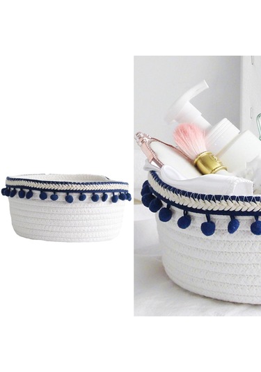 Suntek Güzel Yumuşak Depolama Sepeti Dokuma Pamuk İpliği Yün Lacivert Peluş Top Lacivert