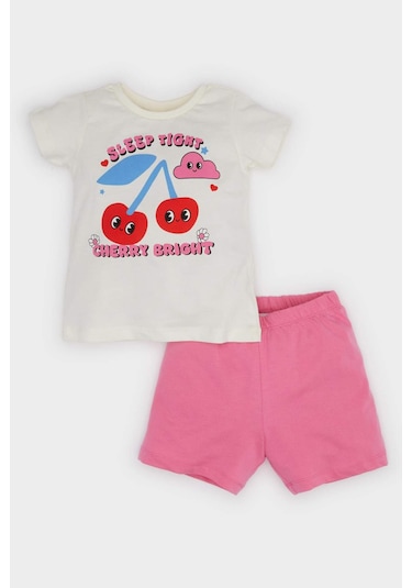 DeFacto Kız Bebek 4'lü Pijama Takımı Desenli Kısa Kollu Penye Üst Beli Lastikli Şort E1551A525HSPN237