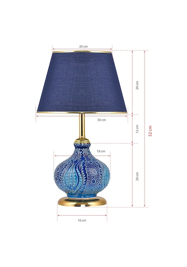 Patara Masa Lambası Abajur Mavi Çinili Gold Mavi