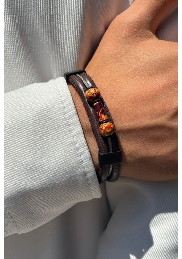 El İşçiliği İle Üretilmiş Hakiki Deri Erkek Bileklik Sarı