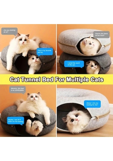 Honeybeeshop Gri Interaktif Kece Tuneli Donut Kedi Yatagi Kucuk Ve Orta Boy Kediler Fretler Tavsanlar Icin Yumusak Kanvas Oyun Egitim Oyuncak