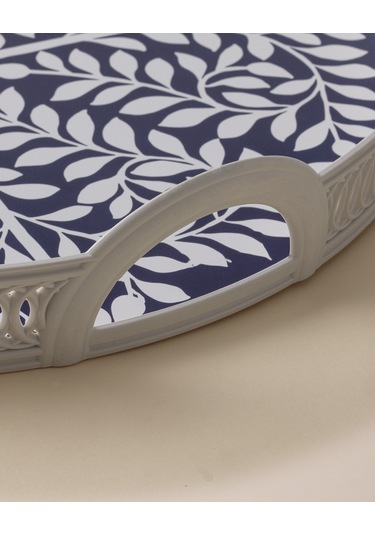 Delit Yuvarlak Örgü Tepsi - Lacivert/beyaz Çok Renkli