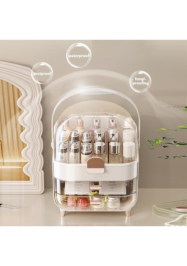 Makyaj Kozmetik Organizeri Şeffaf Kapak 2 Çekmeceli Kozmetik Düzenleyici Organizer Krem