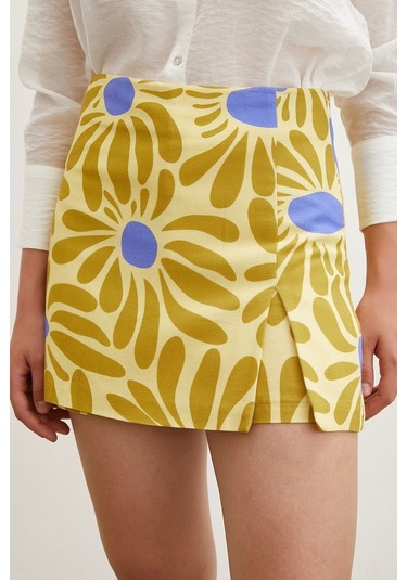 Never More Desenli Şort Etek Sarı
