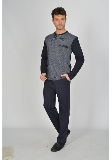 Ancelo Erkek Uzun Kollu Pamuk Çeyiz Pijama Takım 1069 Lacıvert