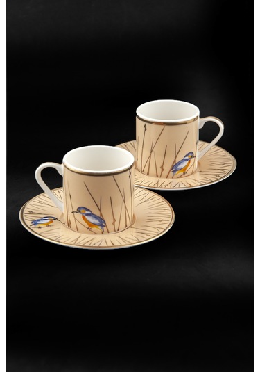 Sedge Altın Yaldızlı İki Kişilik Kahve Fincan Takımı Sarı