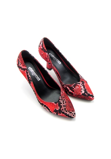 Jatqılı Exclusive Kırmızı Yılan Kadeh Topuklu Ayakkabı Kırmızı - Siyah