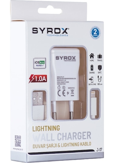 Syrox J17 iphone Uyumlu Lightning Kablolu Şarj Aleti Set 1.0A Beyaz (303963177)