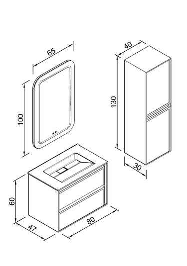 Elisa 80 Cm Banyo Dolabı - Vizon Boy Dolap Dahil Vizon
