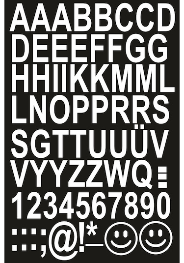 Beyaz Renkli Büyük Harf, Rakam Ve Özel Karakterler Etiket Sticker