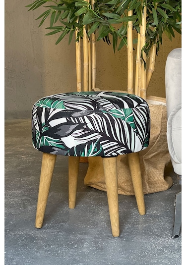 Retro Puf Yaprak Desenli Yaprak Desenli