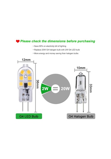 G4 Led 12v 2w Sıcak Beyaz 3000k, 200lm, G4 10w 20w Halojen Eşdeğeri, Karartılamaz, Bi-pin G4 12v Led Ac Dc Avize, Masa Lambası İçin, 6'lı Set