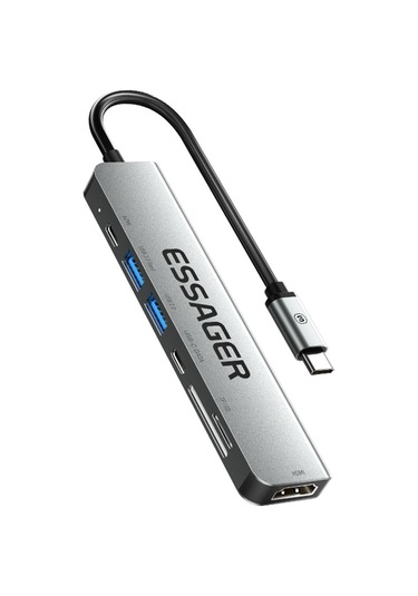 Cbtx Essager Type-c Hub Dönüştürücüden Pd'ye 60w Hızlı Şarj+tip-c Veri Bağlantı Noktası+usb 3.2+usb 2.0+hd Video Çıkışı+2 Kart Okuyucu Yuvası