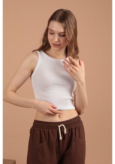 Chıcnhappy Kaşkorse Kumaş Halter Yaka Kadın Bluz Ekru - Kadın
