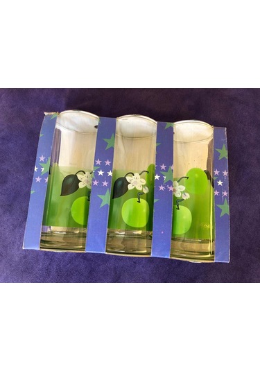 3lü Nostaljik Cam Su Bardağı - İçki Şerbet Bardak Seti