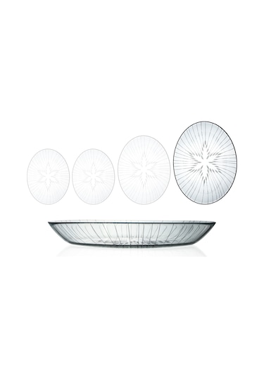 Decocia 1 Adet 33cm Oval Cam Salata Sunum Tabağı Vega Desenli
