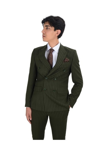 Dik Nokta Çizgili Kruvaze Takım Elbise