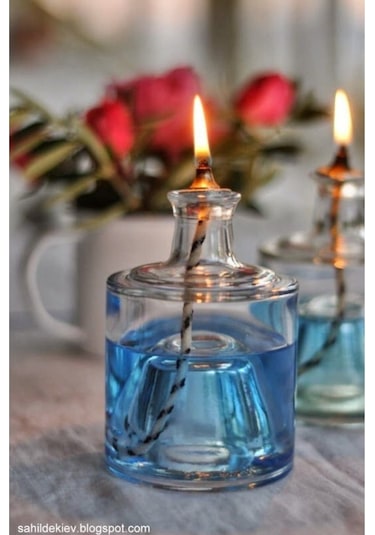 Mavi Kandil Yağı, Kokusuz Iç Mekan 250 Ml Ve 50 Cm Fitil