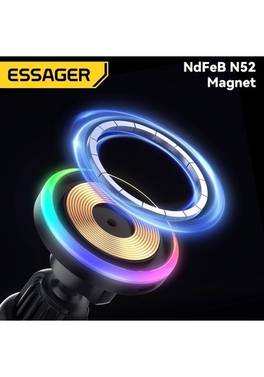 Tysm Joyjadehub Essager Rgb Manyetik Araç Telefon Tutucu Qi 15w Qi Kablosuz Şarj, Rgb Aydınlatma,  Ve Android Uyumluluğu, 360 Dönüşüm 1pc