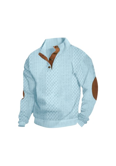 Erkek Sonbahar Dik Yaka Uzun Kollu Günlük Açık Hava Spor Gömleği Açık Mavi