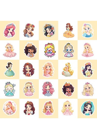 50 Çizgi Film Genç Prenses Çıkartması Çok Renkli