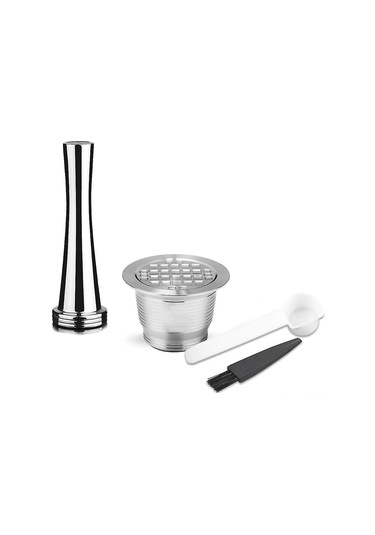Mufunye 304 Paslanmaz Çelik Kahve Kapsülü Kare Delik + Toz Çekiç, Kaşık Ve Fırça İle - Yeniden Doldurulabilir, 5g Kapasite, Kaliteli Malzeme Diğer