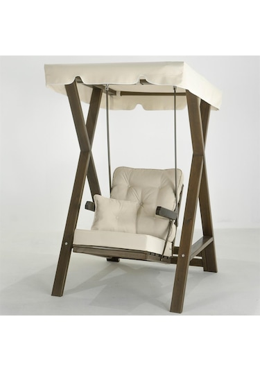Meda Tekli Ladin Ahşap Salıncak Dış Mekan Bahçe, Teras Salıncağı -krem Krem