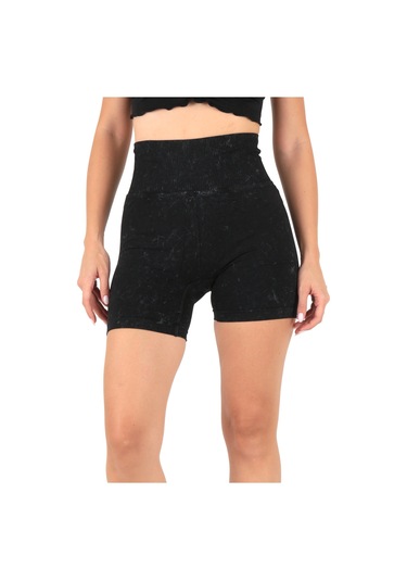 Doremi Yüksek Bel Asit Yıkamalı Kısa Spor Tayt Siyah