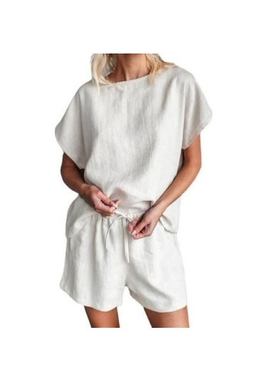 Novahub Kadın İki Parça Takım Pamuklu Keten Yazlık Eşleşen Salon Takımı Rahat Takım Kayısı - M Kayısı