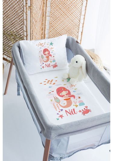 Lilabio %100 Pamuk Saten İsme Özel İsimli 70x120 Park Yatak Nevresim Seti Denizkızı