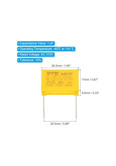 1uf 310v X2 %10 27.5mm Polyester Kondansatör 5 Adet