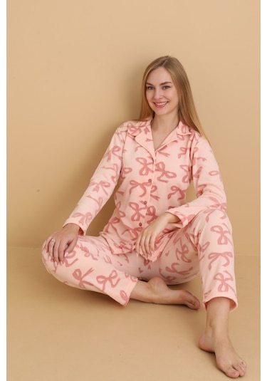 Fwn 1608 Boydan Düğmeli Polar Kumaşlı Kışlık Kadın Pijama Takımı Pembe