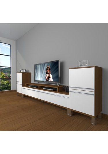 Decoraktiv Ekoflex On2 Mdf Krom Ayaklı Tv Ünitesi Tv Sehpası Ceviz - Beyaz