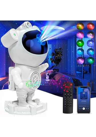 Bukrem Store Astronot Gece Lambası & Bluetooth Hoparlör Yıldız Projektörlü, Uzaktan Kumandalı, Atmosferik Led Işık