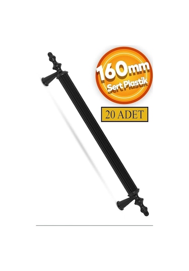 160 Mm Polimer Dolap Kulpu 20 Adet Vidalı - Mobilya Kulpları - 160 - Siyah Siyah Çift Delikli 160 Mm