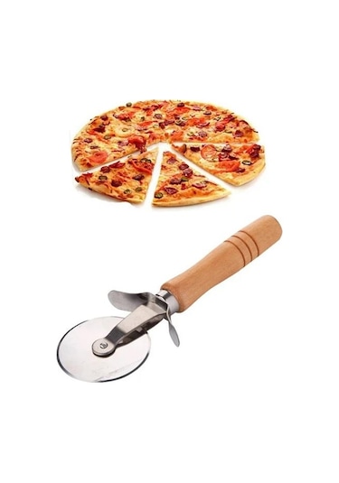 3b Trend Bambu Saplı Pizza Hamur Kesici 17 Cm Çelik Pizza Kesici