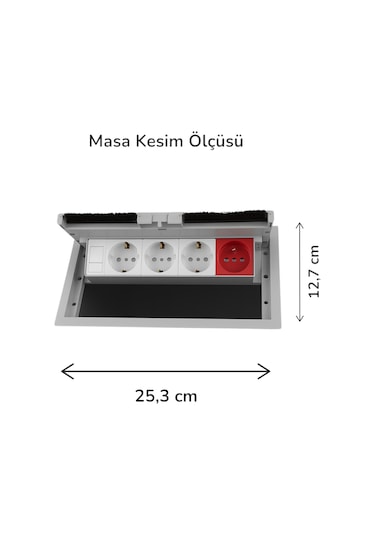 Masa Üstü Priz Kutusu Gri Plastik Kapaklı 1 Ups+ 3 Şebeke+1 Data