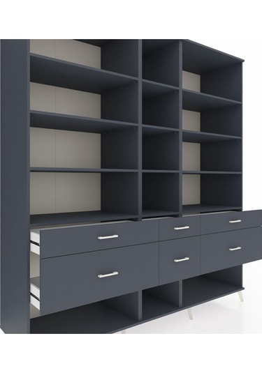 Kronos Dolap 12 Raflı 6 Çekmeceli 220x59x243 Antrasit-antrasit/antrasit Antrasıt/antrasıt