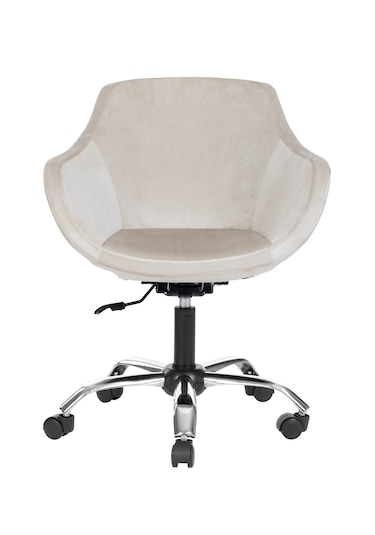 Krom Metal Ayaklı Ofis Çocuk Odası Çalışma Sandalyesi Monoko Bej