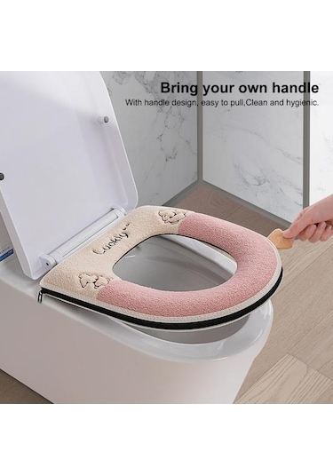 Yeşil Klozet Kapağı Kalınlaşmış Yumuşak Şanslı Karikatür Tavşan Fermuar Kapatma Su Geçirmez Dört Mevsim Evrensel Banyo Klozet Isıtıcı Yastık Pedi