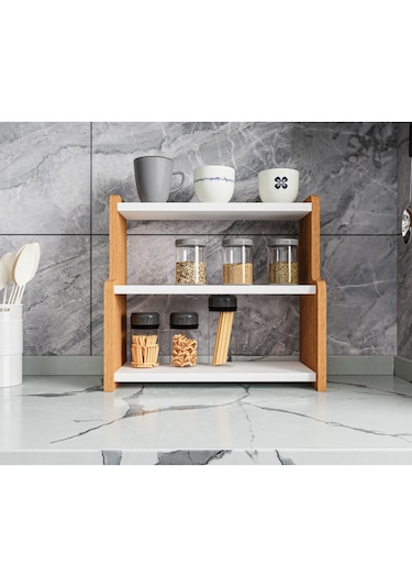 Alpa Ev Mobilya 3 Katlı Tezgah Üstü Mutfak Rafı, Baharatlık Ve Çok Amaçlı Organizer Atlantik Çam-beyaz