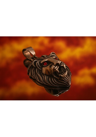 Kırmızı Zirkon Göz Detaylı, Güç Ve Cesaret Sembolü Erkek Aslan Başlı Çelik Kolye /kral Aslan Kolye Metalik Gri