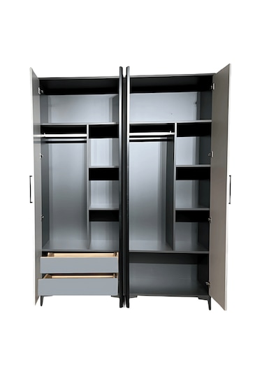 Deniz 4 Kapaklı Çekmeceli Mdf Dolap Ağaç Ayaklar