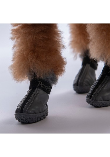 Gri Deri Köpek Ayakkabısı-köpek Patiği