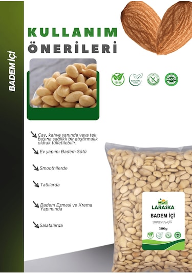 Badem İçi Soyulmuş Çiğ 500g- Blanched Almonds Raw 500 G