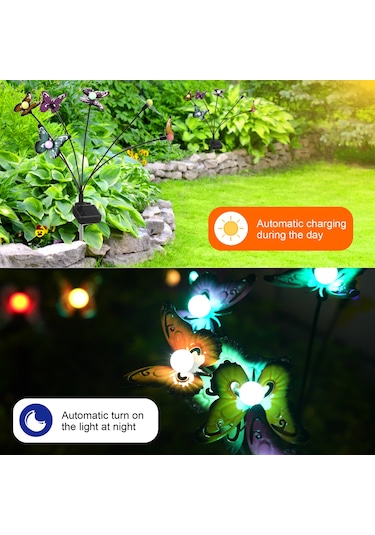 Suofeng Güneş Enerjili 8 Ayağlı Bahçe Dekorasyon Lambası, Demir Çelik Kelebekler, Ip65 Su Geçirmez, Sıcak Işık, 2 Adet Set Ilık Beyaz